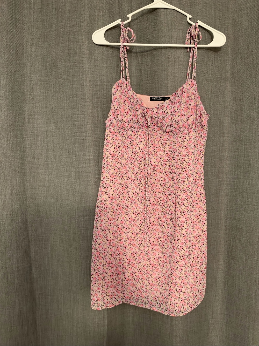 Nasty Gal Pink Ditsy Floral Tie-Strap Mini Dress